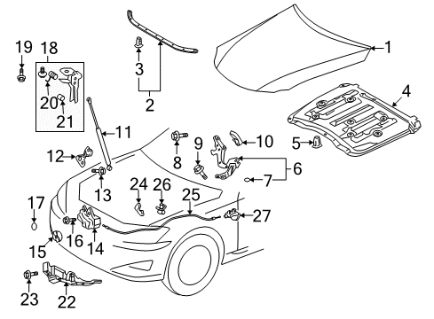 2013 Lexus IS F Hood & Components Hook Assy, Hood Auxiliary Catch Diagram for 53550-53010