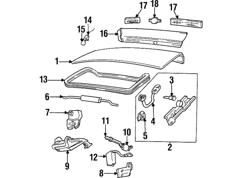 1998 Chevrolet Monte Carlo Trunk Lid & Components, Exterior Trim Applique Asm-B/Up Lamp Diagram for 5978594