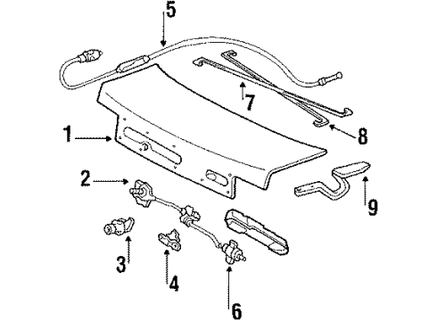 1990 Acura Legend Trunk Lid Cable, Fuel Lid Opener Diagram for 74411-SD4-A01