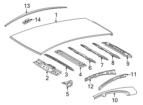 2012 Toyota Prius C Roof & Components, Exterior Trim Center Reinforcement Diagram for 63103-52110