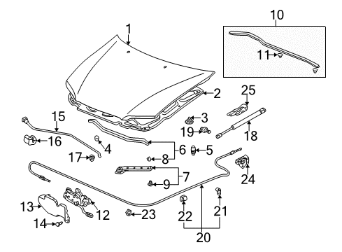 1999 Honda Accord Hood & Components Lock Assembly, Hood Diagram for 74120-S0A-505