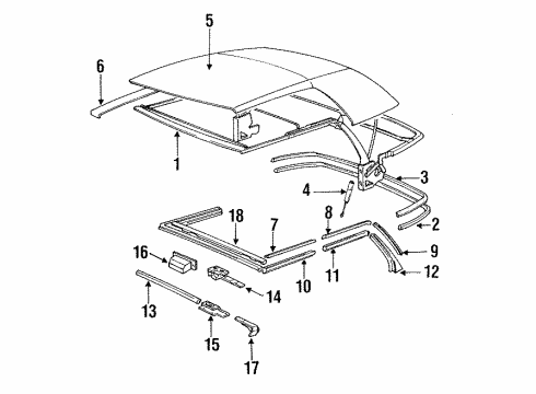 1991 BMW 325i Folding Top Rail Front Diagram for 54311932704
