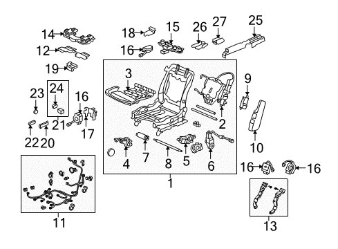 2009 Acura RL Power Seats Lumbar, Right Front Seat-Back Diagram for 81190-SJA-A02