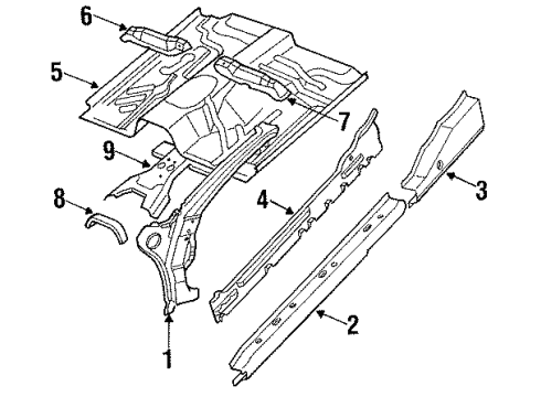 1989 Nissan Pathfinder Hinge Pillar, Rocker, Floor Floor Front Diagram for 74312-83P31