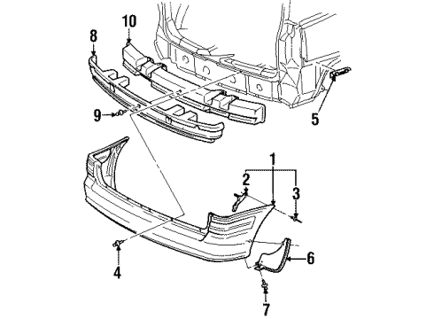 1998 Oldsmobile Silhouette Rear Bumper Shield - Rear Bumper Fascia Splash Diagram for 10277077