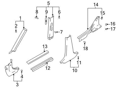 2003 Hyundai Elantra Interior Trim - Pillars, Rocker & Floor Trim Assembly-Front Pillar LH Diagram for 85810-2D000-OI