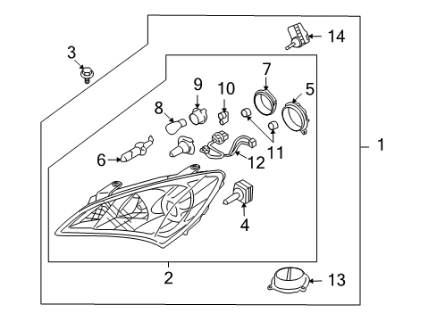 2011 Hyundai Genesis Coupe Headlamps Head Lamp Sub Assembly, Left Diagram for 92103-2M070