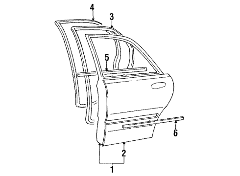 1995 Hyundai Sonata Rear Door & Components, Exterior Trim Moulding Assembly-Rear Door Waist Line, LH Diagram for 87731-34000