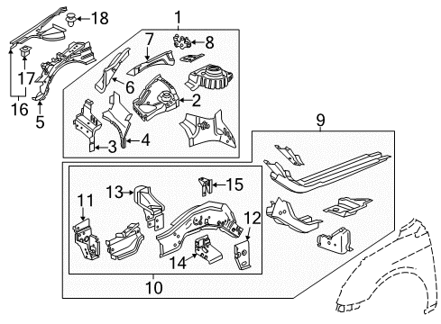 2019 Cadillac XTS Structural Components & Rails Rail Section Diagram for 23168004