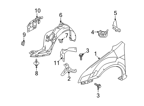 2006 Mercury Milan Fender & Components Fender Liner Diagram for 6E5Z-16103-A