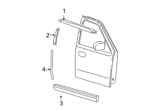 2002 Ford F-150 Front Door & Components, Exterior Trim Body Side Molding Diagram for YL3Z-1620878-APTM