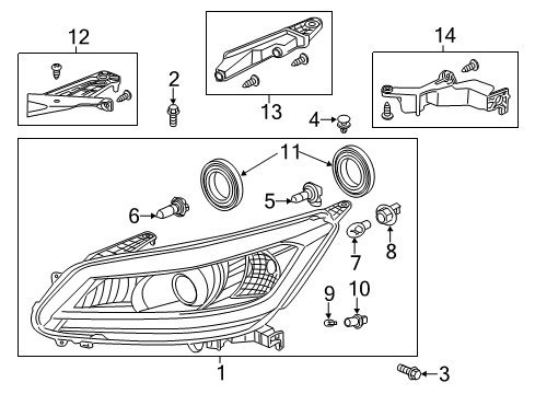 2013 Honda Accord Headlamps Headlight Assembly, Driver Side Diagram for 33150-T2A-A11