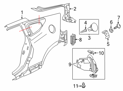 2012 Honda CR-Z Quarter Panel & Components Cover, R. RR. Fender Diagram for 74551-SZT-A02