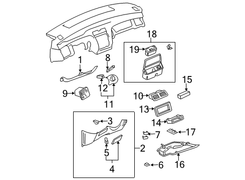 2000 Toyota Avalon Cluster & Switches, Instrument Panel Lower Panel Diagram for 55302-AC010-A0