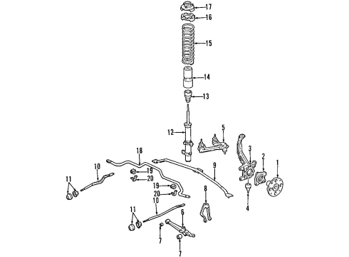 1997 Acura CL Front Suspension Components, Lower Control Arm, Upper Control Arm, Stabilizer Bar Shock Absorber Unit, Right Front Diagram for 51605-SY8-A02
