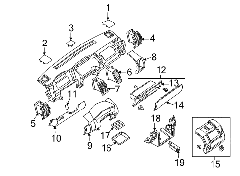 2007 Nissan Pathfinder Cluster & Switches, Instrument Panel Lid Assy-Console Diagram for 68280-EA102