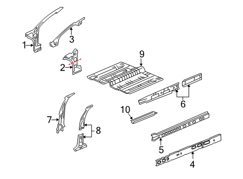 2007 Buick LaCrosse Center Pillar, Hinge Pillar, Rocker, Floor Rocker Reinforcement Diagram for 15258049