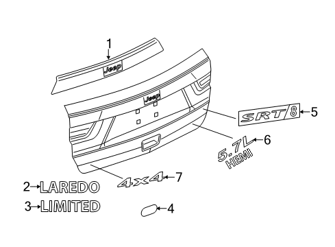 2013 Jeep Grand Cherokee Exterior Trim - Lift Gate APPLIQUE-License Lamp Diagram for 68083083AA