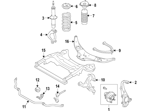 2019 Infiniti Q60 Front Suspension Components, Lower Control Arm, Upper Control Arm, Stabilizer Bar Rod Assy-Connecting, Stabilizer Diagram for 54668-JK53D