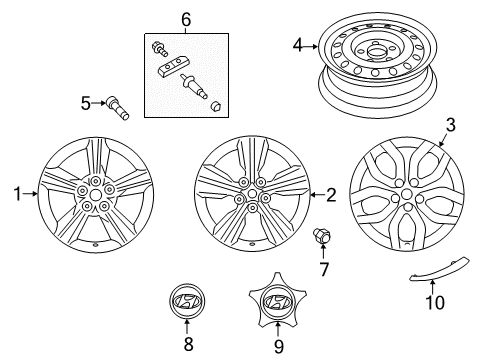 2014 Hyundai Veloster Wheels, Covers & Trim Aluminium Wheel Assembly Diagram for 52910-2V050
