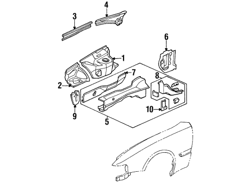 1998 Acura TL Structural Components & Rails Wheelhouse Set, Right Front Diagram for 04642-SZ5-A00ZZ