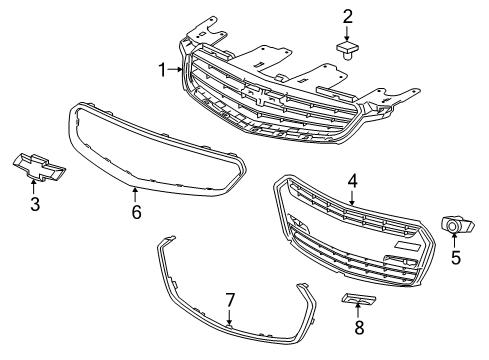 2016 Chevrolet SS Grille & Components Upper Grille Retainer Diagram for 11547333