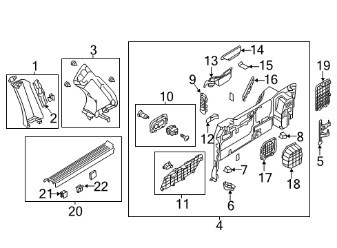 2014 Kia Sedona Interior Trim - Side Panel Clip-Trim Diagram for MH002-68865