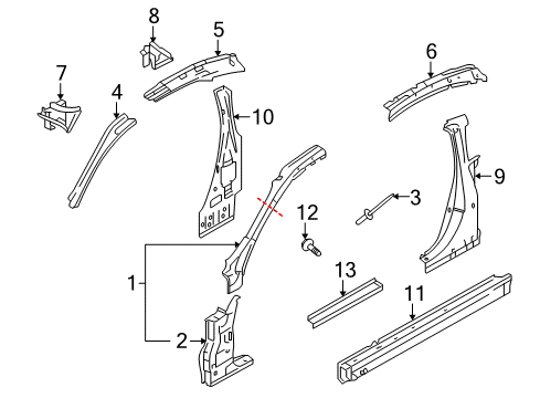 2009 Infiniti G37 Center Pillar & Rocker, Hinge Pillar Plate-Closing L Diagram for 76423-JL00A