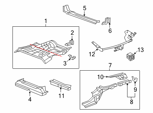 2008 Honda CR-V Rear Body - Floor & Rails Frame B Set, L. RR. Diagram for 04654-SWA-A00ZZ