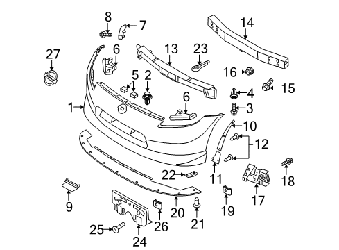 2014 Nissan 370Z Front Bumper Shield-Sight, Front Bumper LH Diagram for 62235-3GY0A