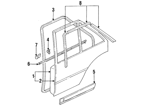 1987 Nissan Stanza Rear Door & Components, Exterior Trim MOULDING Protector Rear Door RH Diagram for 82872-D4000