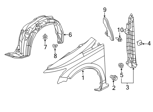2013 Honda Civic Fender & Components Enclosure, R. FR. Fender Diagram for 74105-TR0-A10