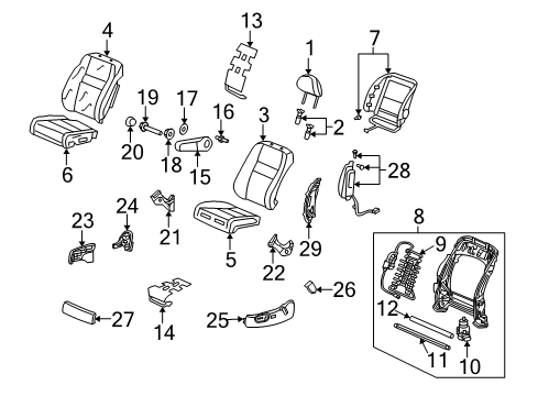 2010 Honda CR-V Front Seat Components Guide, Headrest Lock *NH598L* (ATLAS GRAY) Diagram for 81144-SDA-A01ZV
