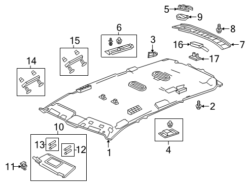 2017 Honda Pilot Interior Trim - Roof Pad, R. RR. Roof Side Diagram for 83202-TG7-A00