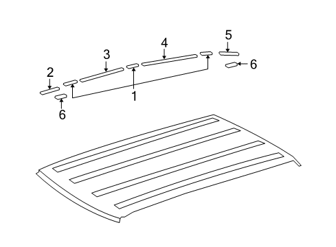 2011 Toyota FJ Cruiser Exterior Trim - Roof Roof Molding Diagram for 75554-35040-A0