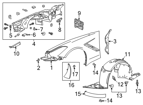 2019 Chevrolet Corvette Fender & Components Liner Asm-Front Wheelhouse Diagram for 23327374