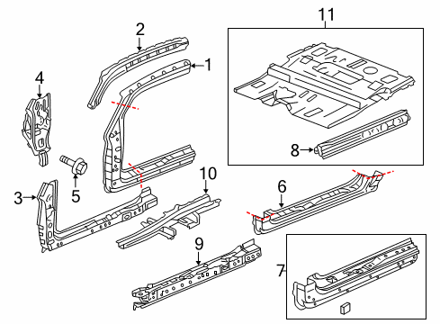 2008 Honda Element Hinge Pillar, Rocker, Floor & Rails Floor, FR. Diagram for 65100-SCV-A10ZZ