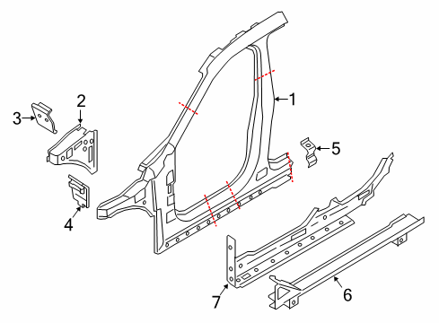 2022 BMW X2 Hinge Pillar, Rocker Reinforcement Plate, Sill, Left Diagram for 41008491737