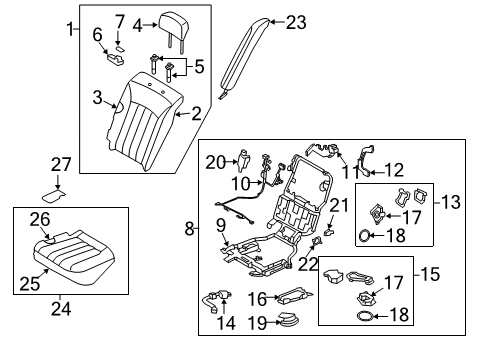 2013 Hyundai Equus Rear Seat Components Frame & Pad Assembly-Rear Seat Back Diagram for 89350-3N700