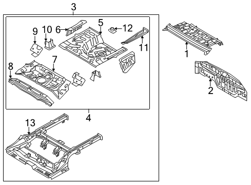 2011 Kia Forte Rear Body Panel, Floor & Rails Member Assembly-Rear Floor Diagram for 657001M010