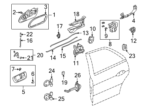 1999 Honda Accord Rear Door - Lock & Hardware Actuator Assembly, Left Rear Door Lock Diagram for 72655-S84-A01