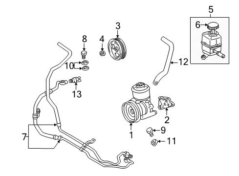 2002 Toyota Land Cruiser Power Steering Pump & Cooler Lines Bolt, Union Diagram for 90401-16020