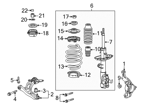 2010 Honda Insight Front Suspension Components, Lower Control Arm, Stabilizer Bar Shock Absorber Assembly, Right Front Diagram for 51610-TM8-A03