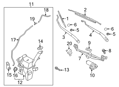 2012 Hyundai Veloster Wiper & Washer Components Linkage Assembly-Windshield Wiper Diagram for 98120-2V000