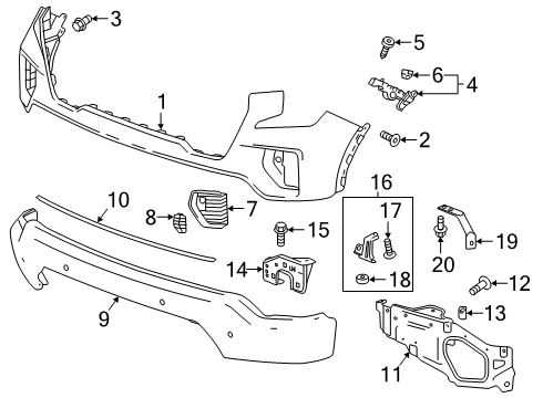 2019 GMC Sierra 1500 Front Bumper Trim Cover Diagram for 84220372