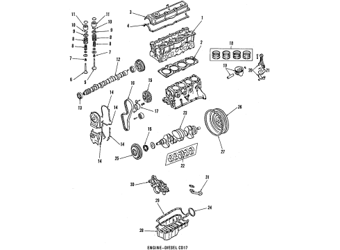 1985 Nissan Sentra Engine Parts, Mounts, Cylinder Head & Valves, Camshaft & Timing, Oil Pan, Oil Pump, Crankshaft & Bearings, Pistons, Rings & Bearings Piston SET/W Pn Diagram for 12010-17A02