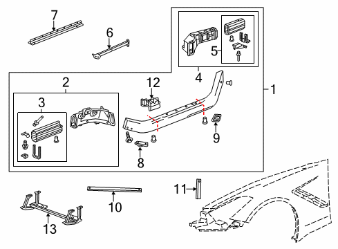 2019 Chevrolet Corvette Frame & Components Pillar Reinforcement Diagram for 23190104