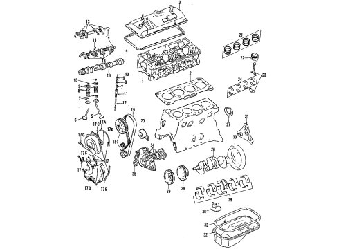 1988 Mitsubishi Precis Engine Mounting Nut-Rocker Arm Adjusting Diagram for 24533-11000