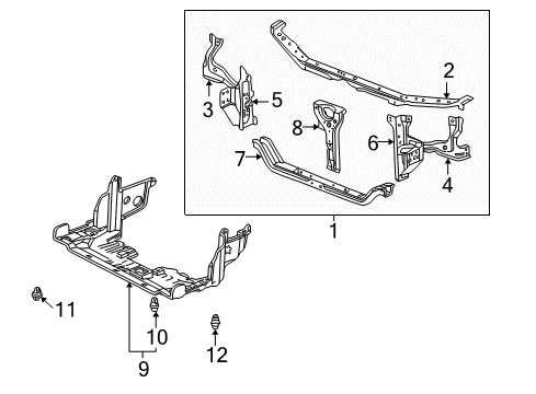 2000 Honda Accord Radiator Support, Splash Shields Bulkhead, Right Front Side Diagram for 60411-S84-A00ZZ