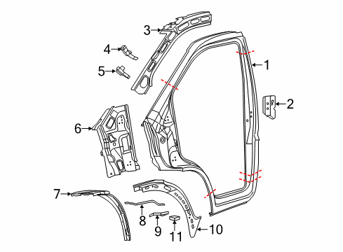 2015 Ram ProMaster 2500 Aperture Panel, Hinge Pillar REINFMNT-Door STRIKER Diagram for 68134188AA